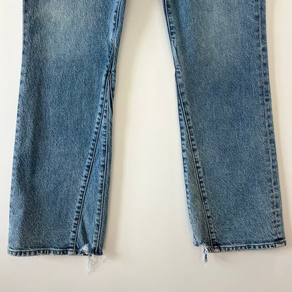Express Medium Wash Rigid Denim Mid Rise Baggy Bootcut Jeans Womens 8 - Picture 4 of 14